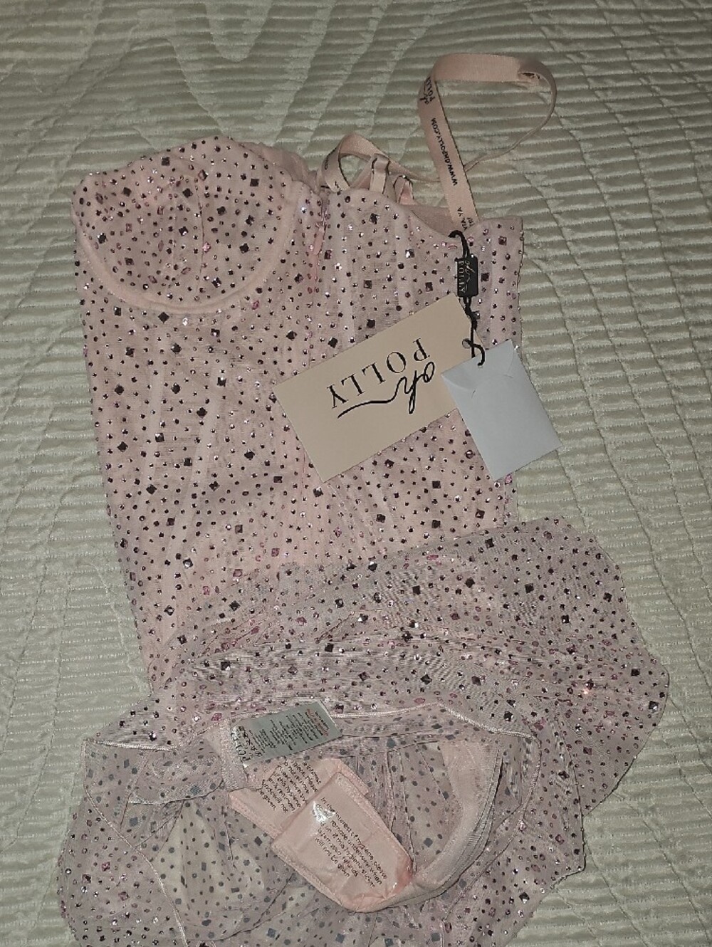 Oh Polly - Connie - Sparkle Mesh Bustier Mini Dress - Pink - Picture 4 of 7